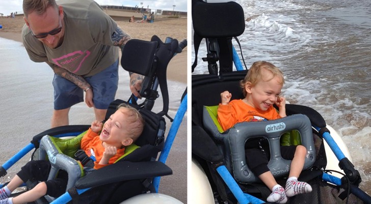 Un garçon de 2 ans atteint de paralysie cérébrale voit la mer pour la première fois et est heureux (+VIDEO)