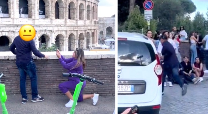 Elle s’agenouille devant le Colisée pour demander en mariage son compagnon : il s’enfuit (+VIDEO)