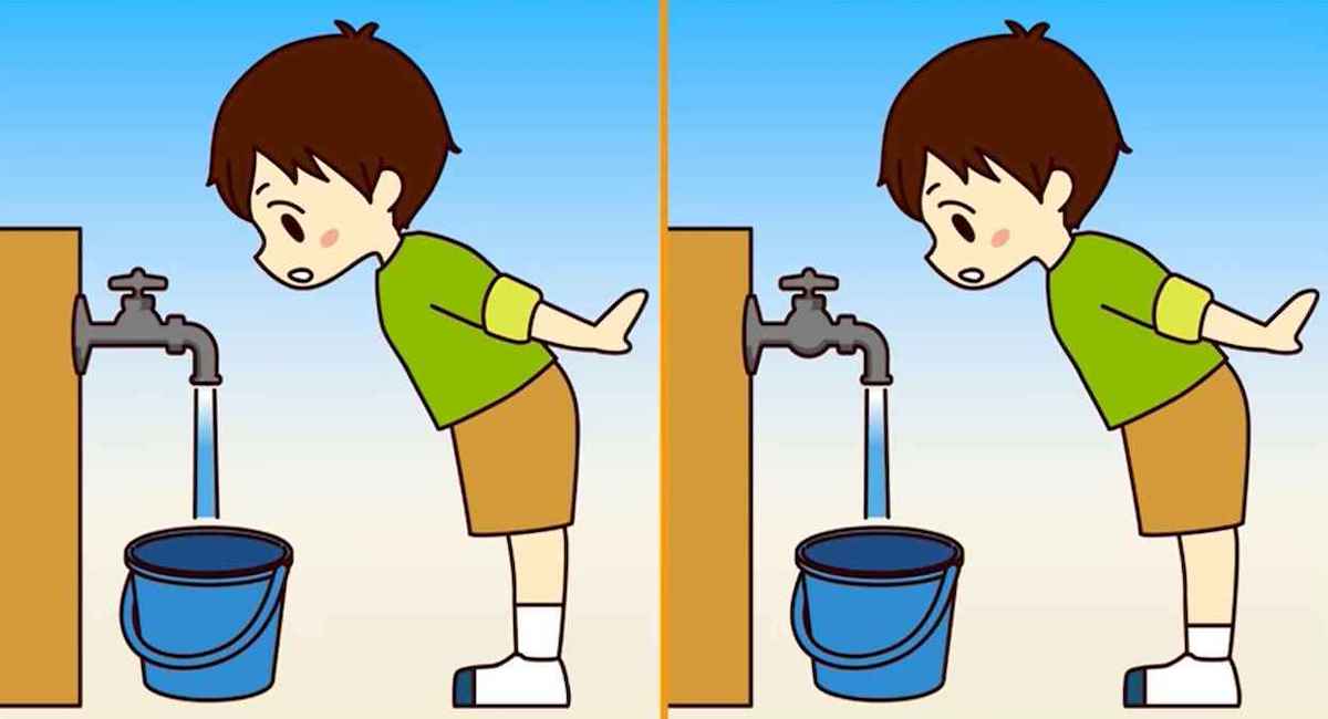 Réussirez-vous à repérer les 3 différences entre les images d’un garçon remplissant un seau d’eau en 11 secondes ?