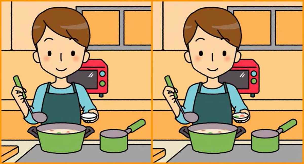 Arriverez-vous à repérer les 3 différences entre les images d’un garçon qui cuisine en 11 secondes ?