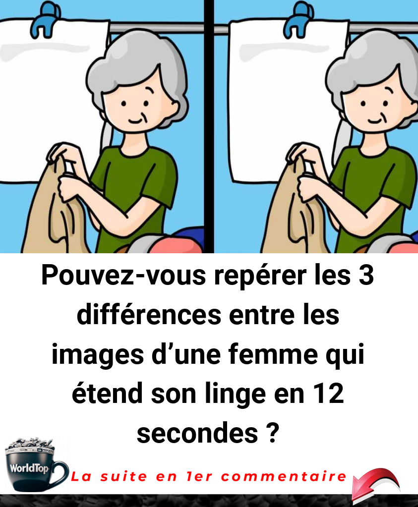 Pouvez-vous repérer les 3 différences entre les images d'une femme qui étend son linge en 12 secondes ?