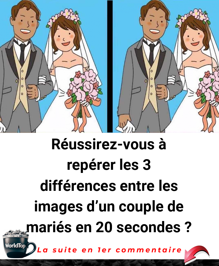 Réussirez-vous à repérer les 3 différences entre les images d'un couple de mariés en 20 secondes ?