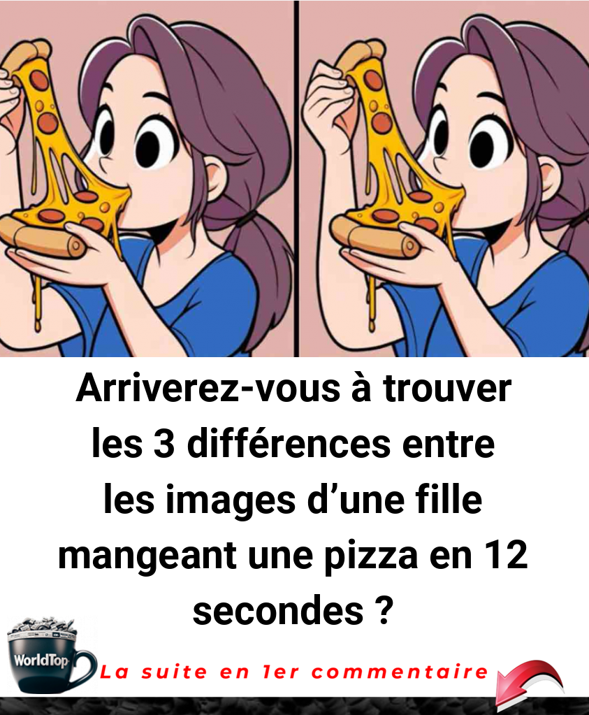 Arriverez-vous à trouver les 3 différences entre les images d'une fille mangeant une pizza en 12 secondes ?