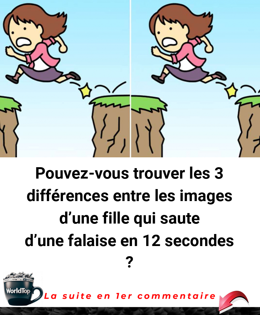 Pouvez-vous trouver les 3 différences entre les images d'une fille qui saute d'une falaise en 12 secondes ?