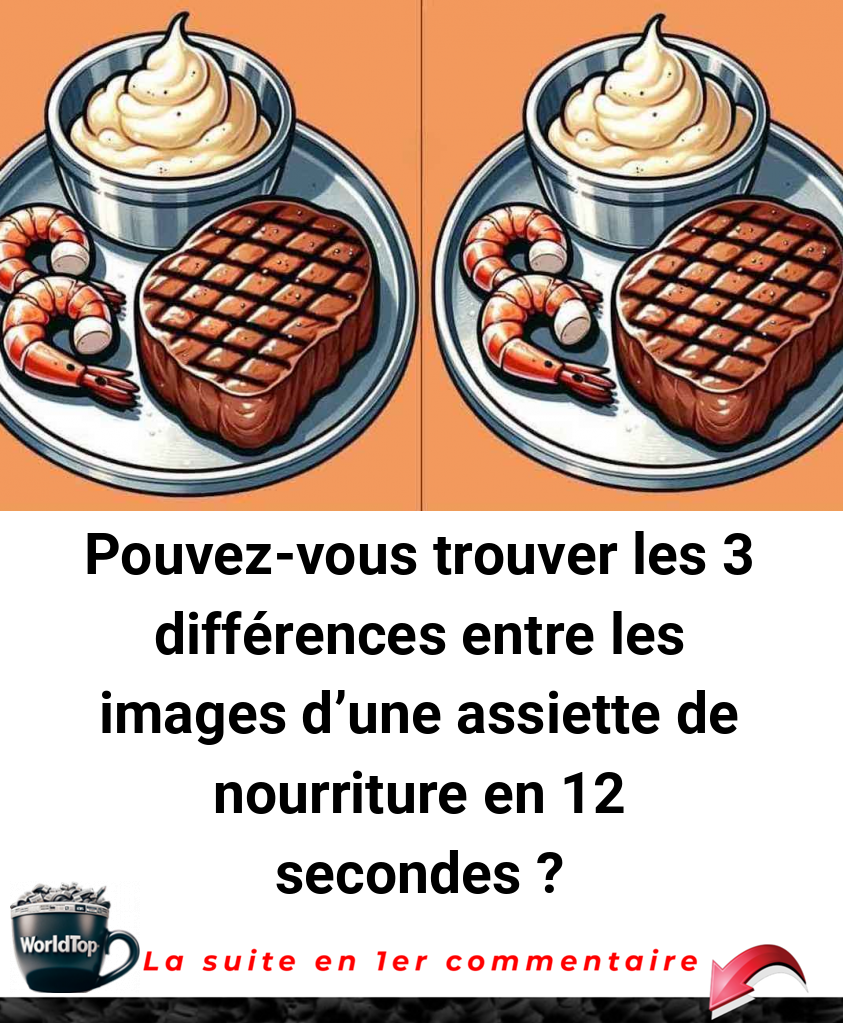 Pouvez-vous trouver les 3 différences entre les images d'une assiette de nourriture en 12 secondes ?