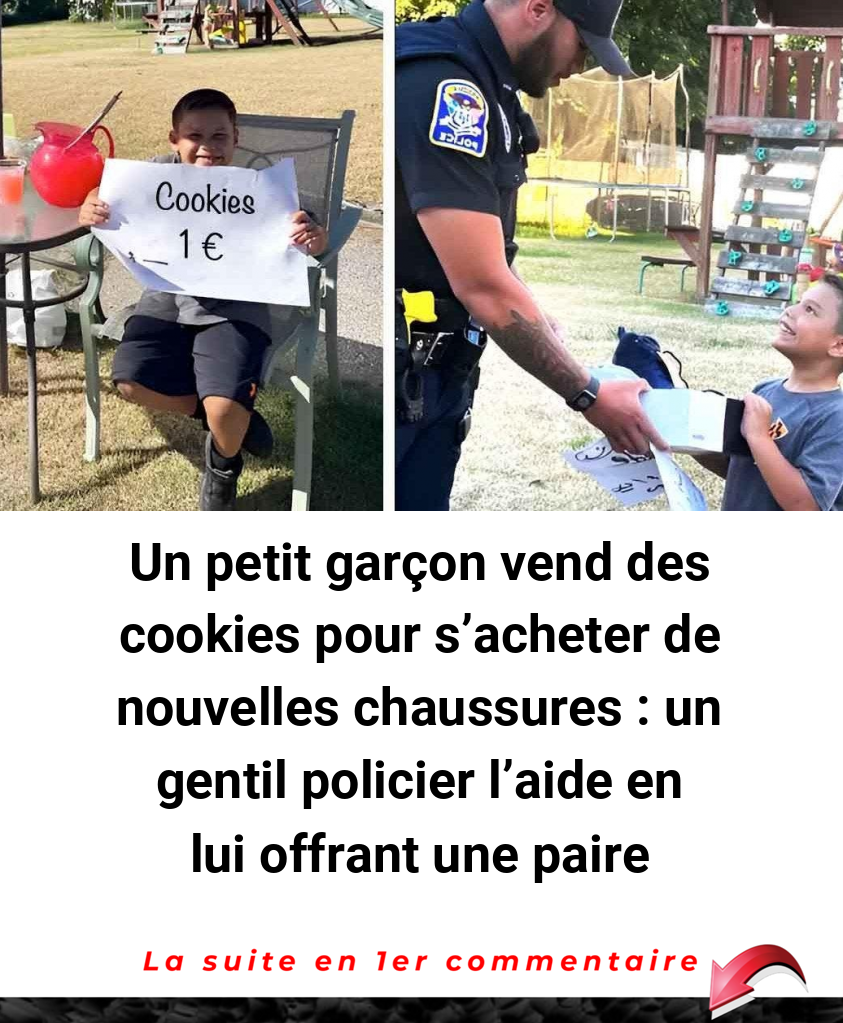 Un petit garçon vend des cookies pour s'acheter de nouvelles chaussures : un gentil policier l'aide en lui offrant une paire